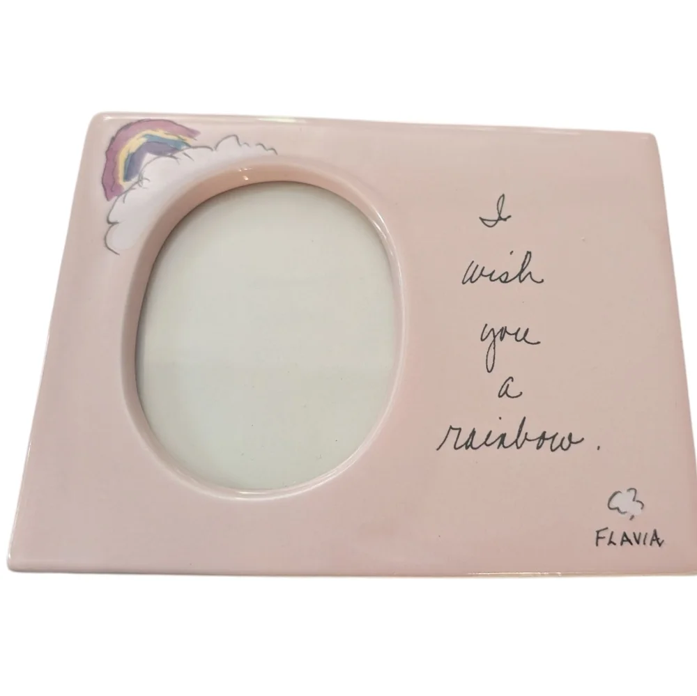 Vintage Flavia Pink Ceramic Photo Frame with Rainbow Design‎ Rare